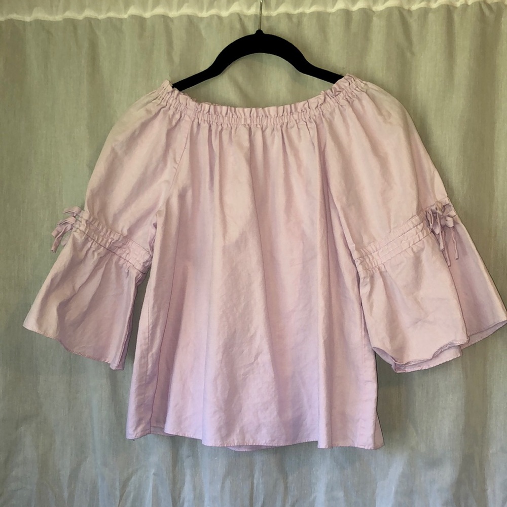 Zara Girls’ Lilac Bell Sleeve Bow Ruffle Shirt